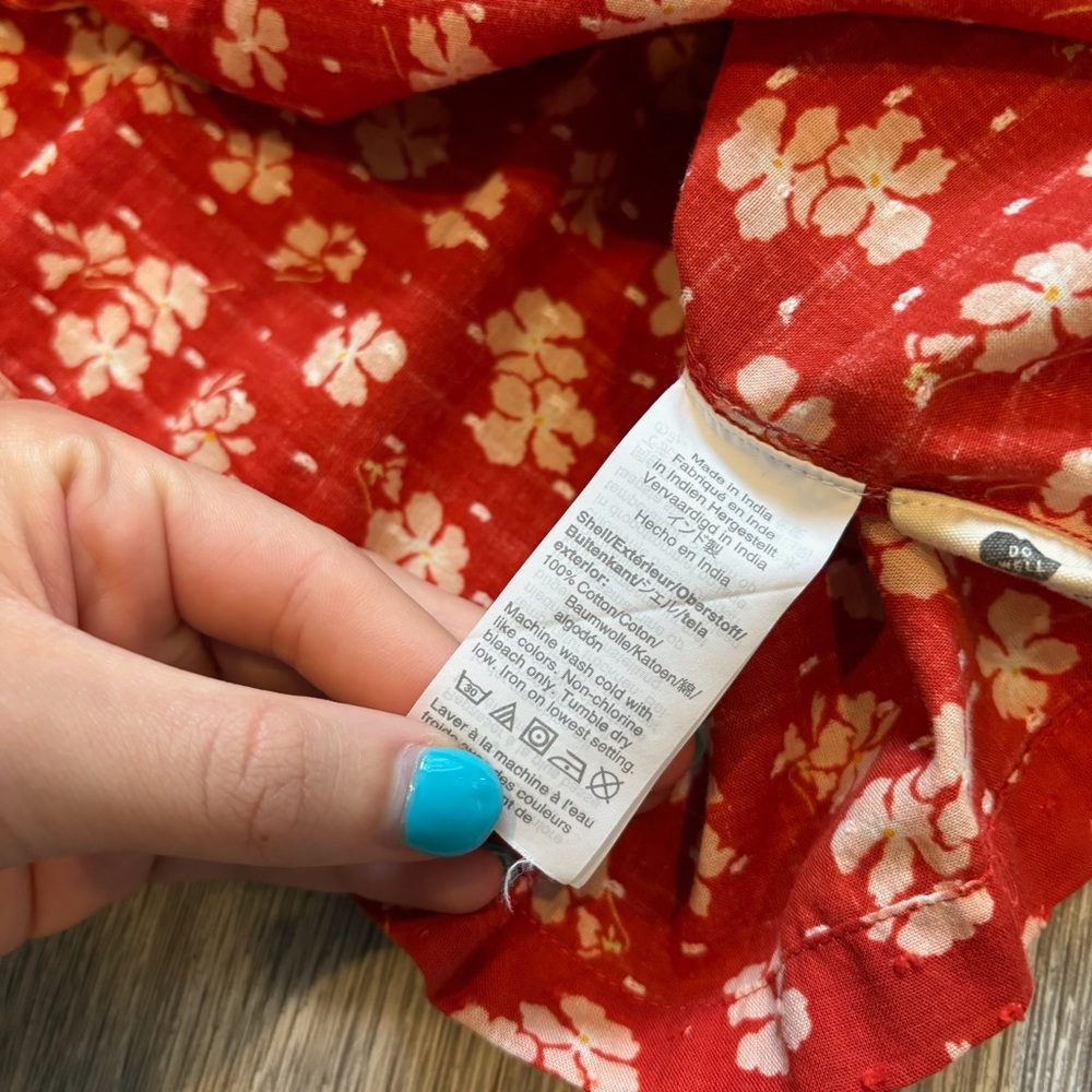Madewell Red Floral Peplum Short Sleeve Blouse - Picture 5 of 8